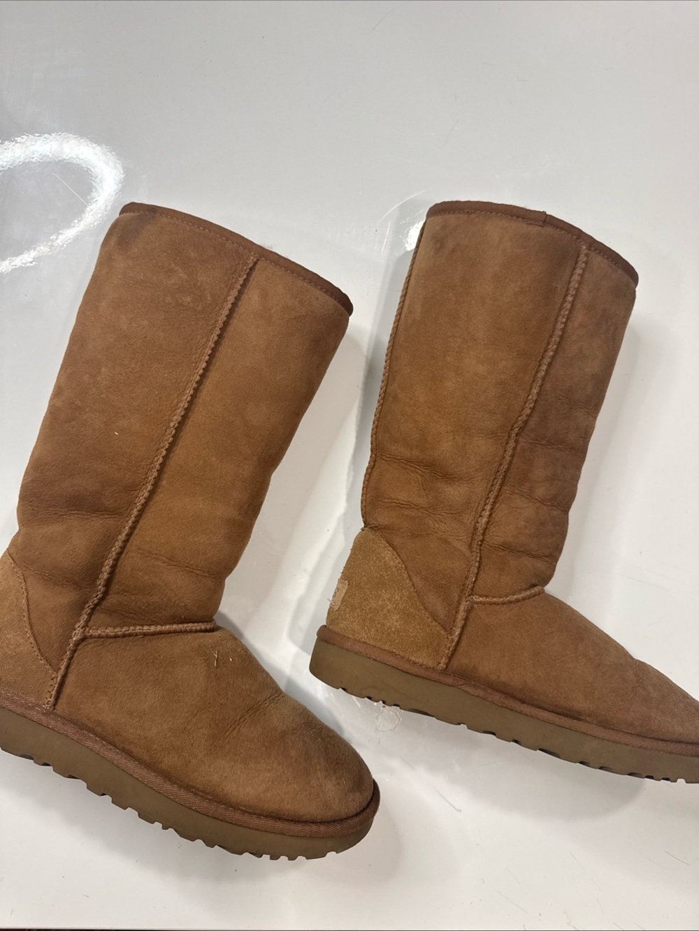 UGG Classic Tall Womens Brown Suede Sheepskin Lined Knee High Pull On 8